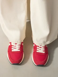 Rood - Forever Comfort® Leather Jogger Lace Up Trainers