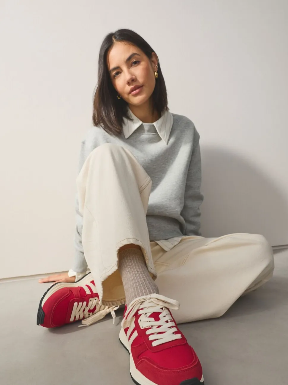 Rood - Forever Comfort® Leather Jogger Lace Up Trainers