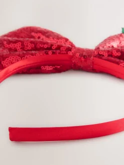 Rood - Haarband met kerststrik met pailletten
