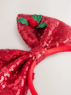 Rood - Haarband met kerststrik met pailletten