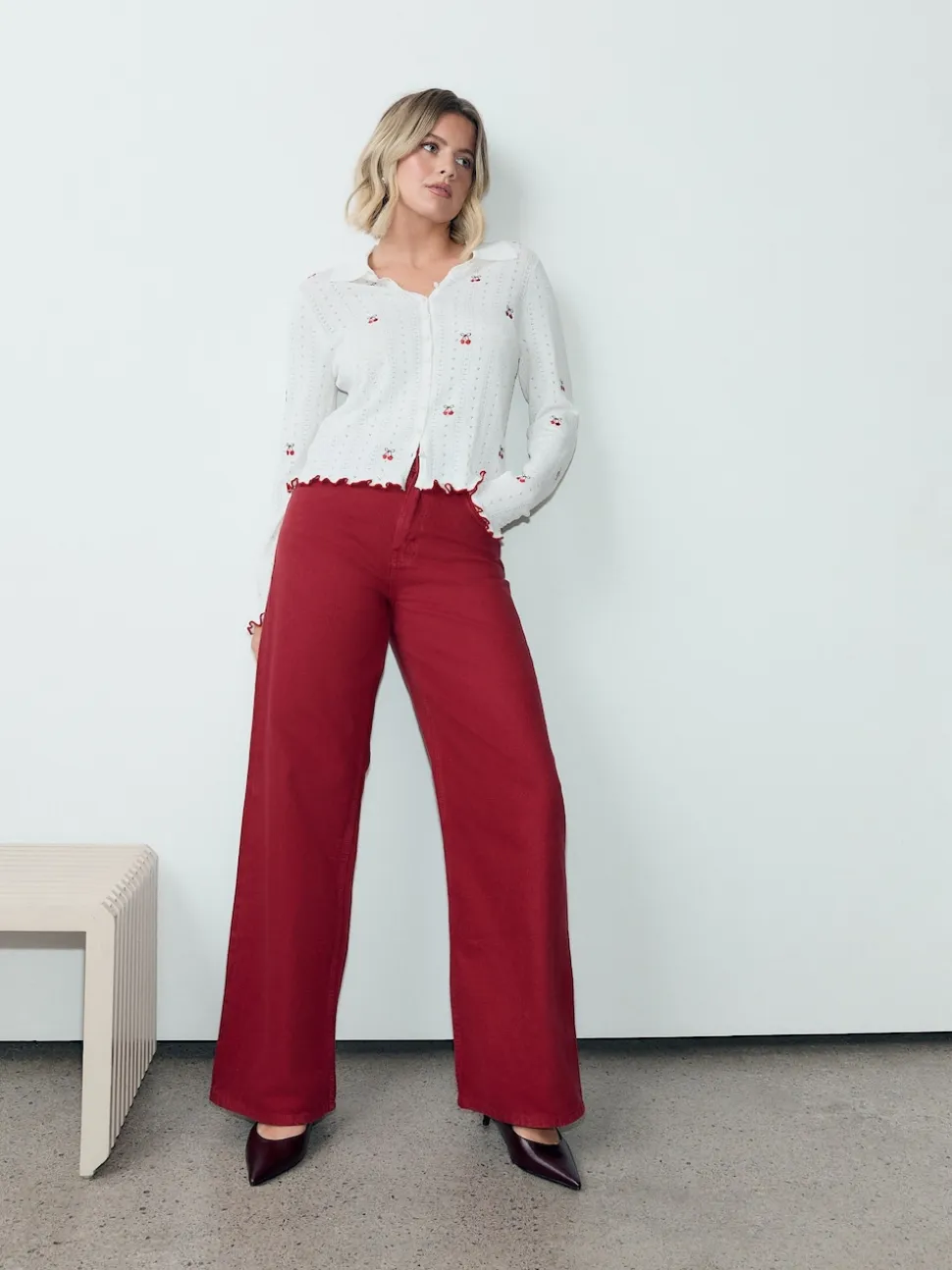 Rood - Jeans met wijde pijpen