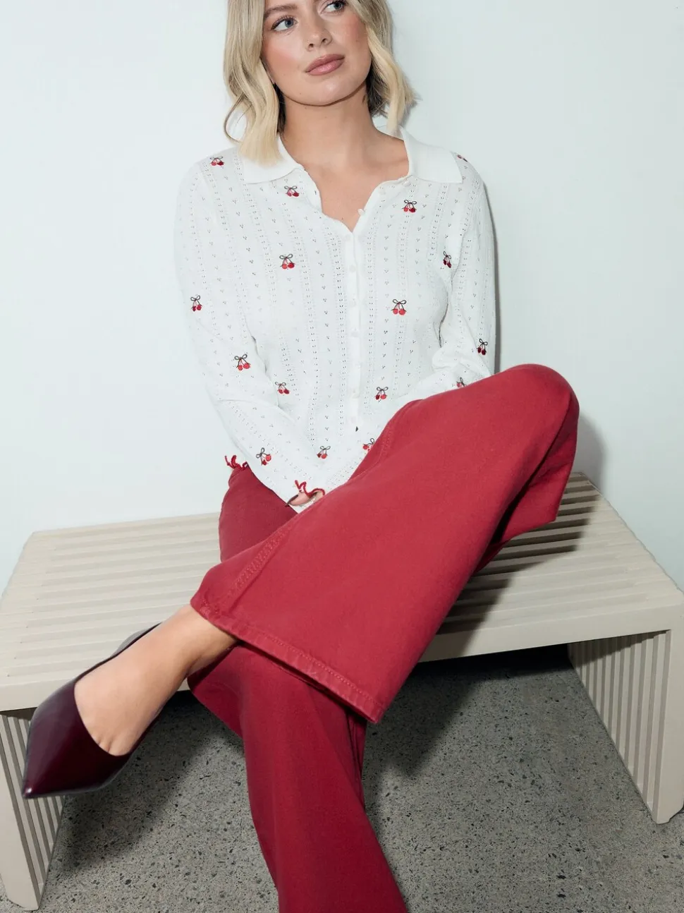 Rood - Jeans met wijde pijpen