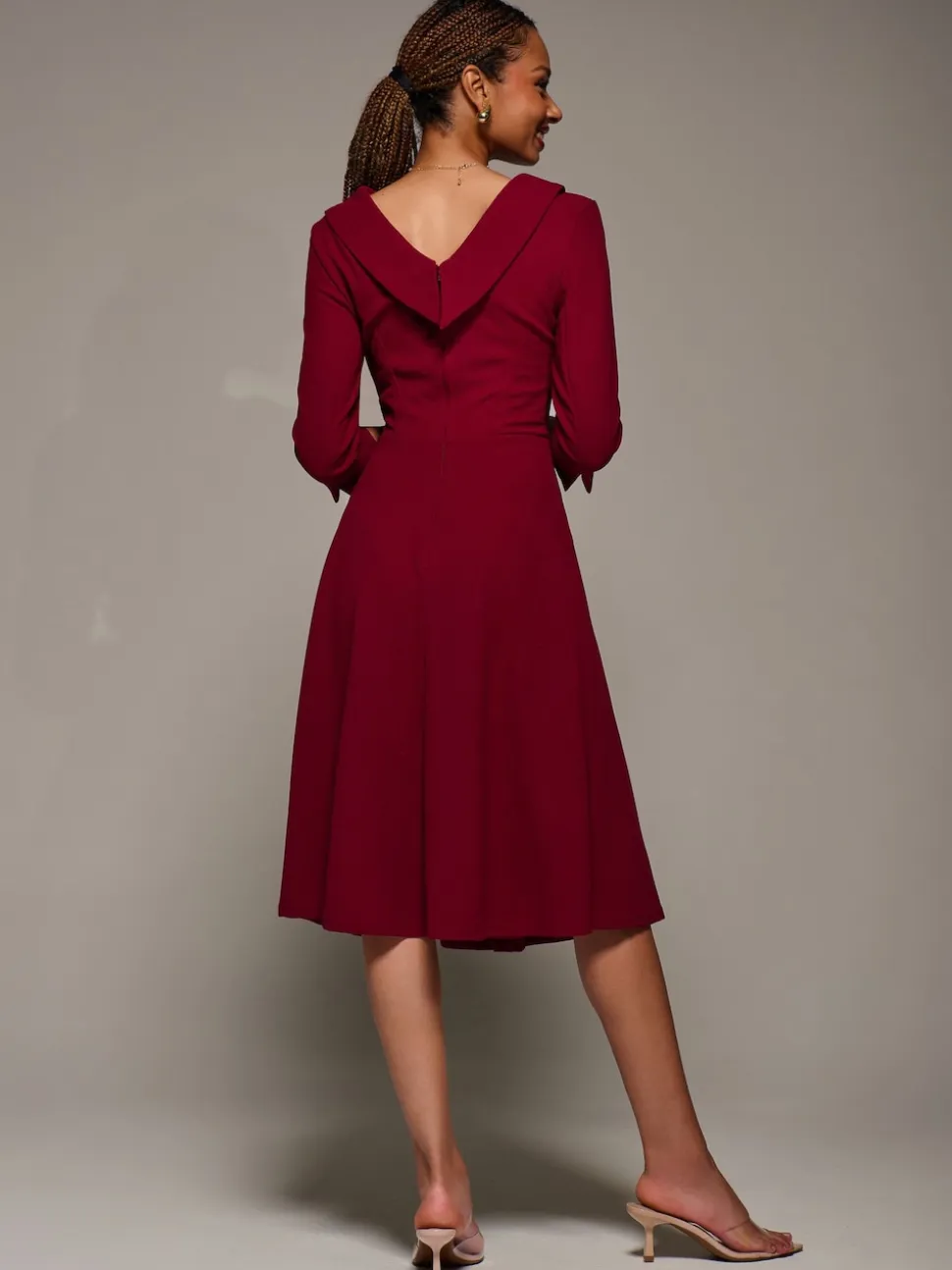 Rood - Jolie Moi Roll Neck Fit & Flare Midi Dress