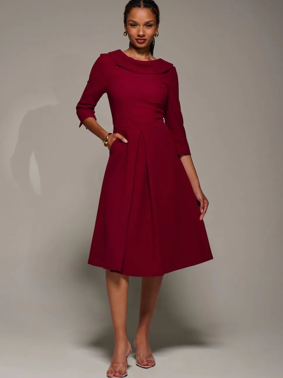 Rood - Jolie Moi Roll Neck Fit & Flare Midi Dress