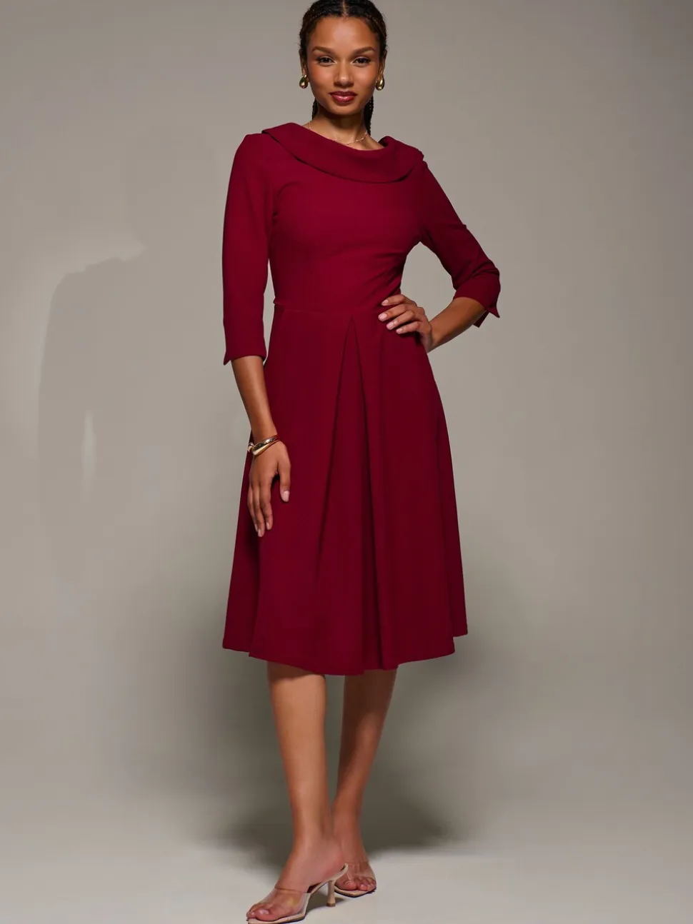 Rood - Jolie Moi Roll Neck Fit & Flare Midi Dress