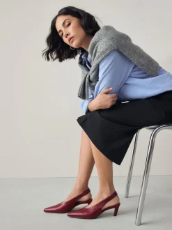 Rood - Leren puntige teen slingback hakken