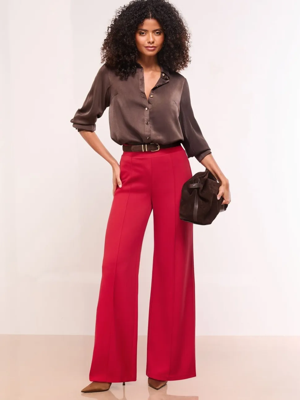 Rood - Lipsy - Broek met wijde pijpen en hoge taille