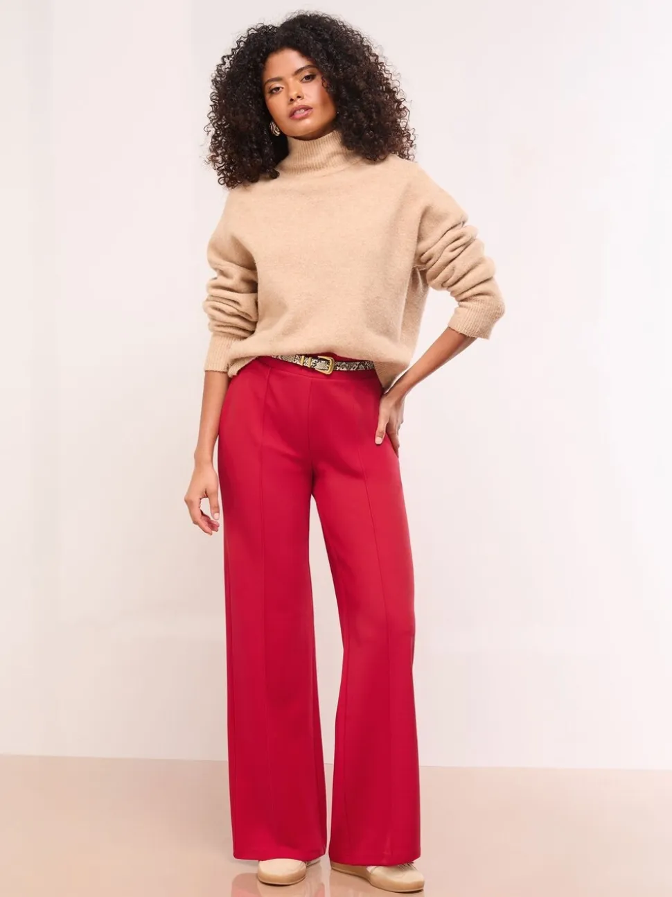 Rood - Lipsy - Broek met wijde pijpen en hoge taille