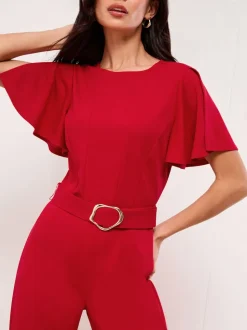 Rood - Lipsy Hardware Belted Short Sleeve Jumpsuit