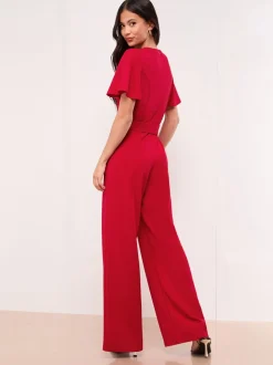 Rood - Lipsy Hardware Belted Short Sleeve Jumpsuit