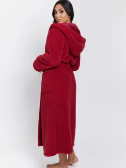 Rood - Loungeable Christmas Sherpa Maxi Dressing Gown with Luxury Fleece Lined Hood