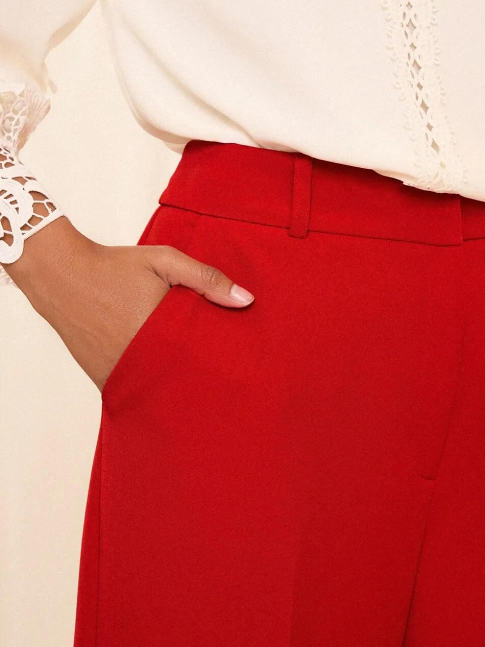 Rood - Love & Roses broek met wijde pijpen