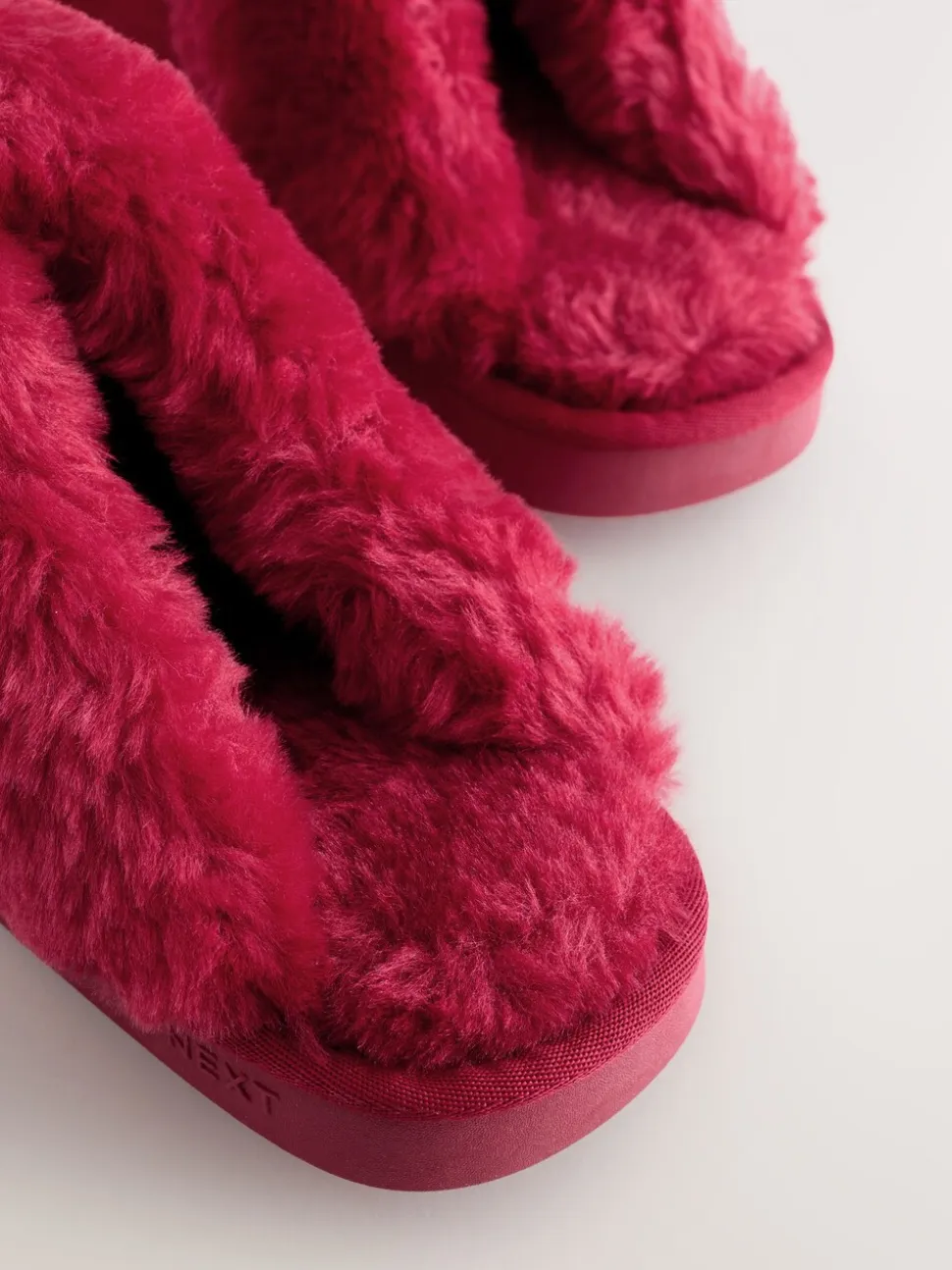 Rood - Met imitatiebont gevoerde suède pantoffelmuiltjes