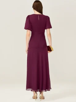 Rood - Omnes Nola Chiffon Puff Sleeve Side Slit Maxi Dress