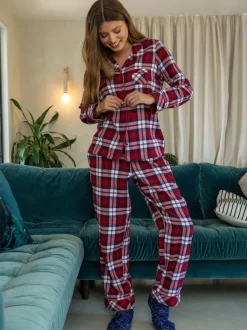 Rood - Pour Moi geschenkset van behaaglijke geborsteld katoenen pyjama met ruit