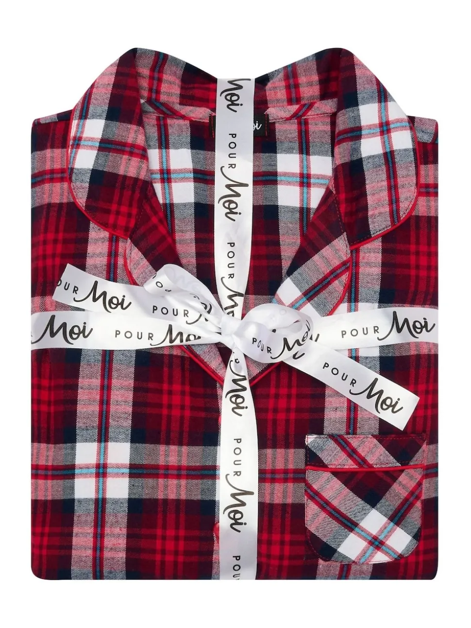 Rood - Pour Moi geschenkset van behaaglijke geborsteld katoenen pyjama met ruit