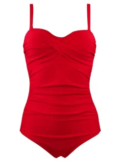 Rood - Pour Moi Santa Monica tummy control corrigerend badpak met afneembare bandjes