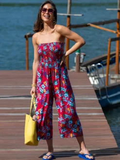 Rood - Pour Moi strandjumpsuit met halflange pijpen en aangrimpeld lijfje