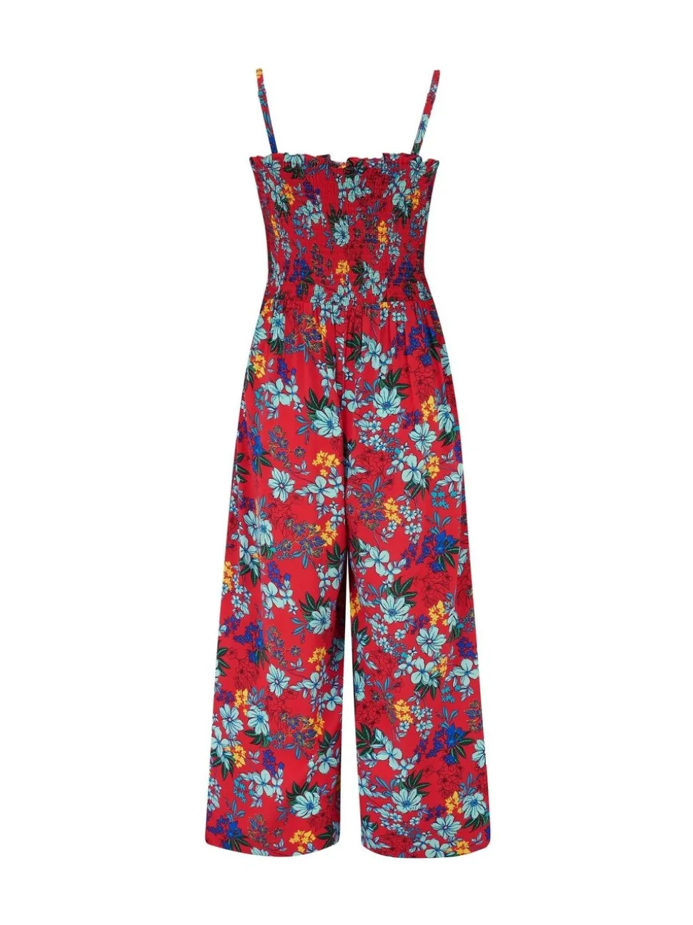 Rood - Pour Moi strandjumpsuit met halflange pijpen en aangrimpeld lijfje