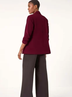 Rood - Roman blazer met ruches aan de mouwen en stretchy
