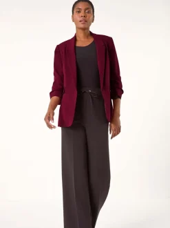 Rood - Roman blazer met ruches aan de mouwen en stretchy