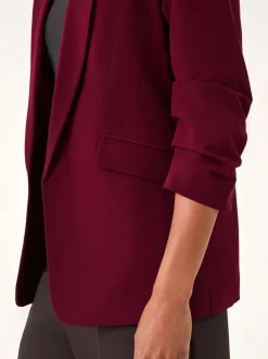 Rood - Roman blazer met ruches aan de mouwen en stretchy