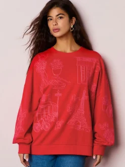 Rood - Sweatshirt met borduursel