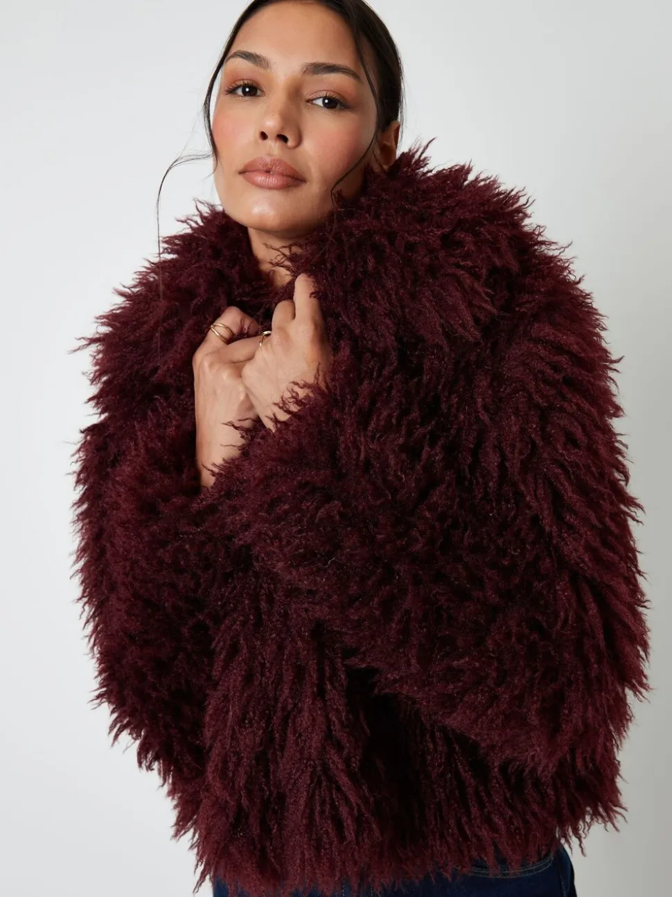 Rood - Threadbare Collared Faux Fur Coat