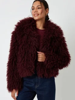 Rood - Threadbare Collared Faux Fur Coat