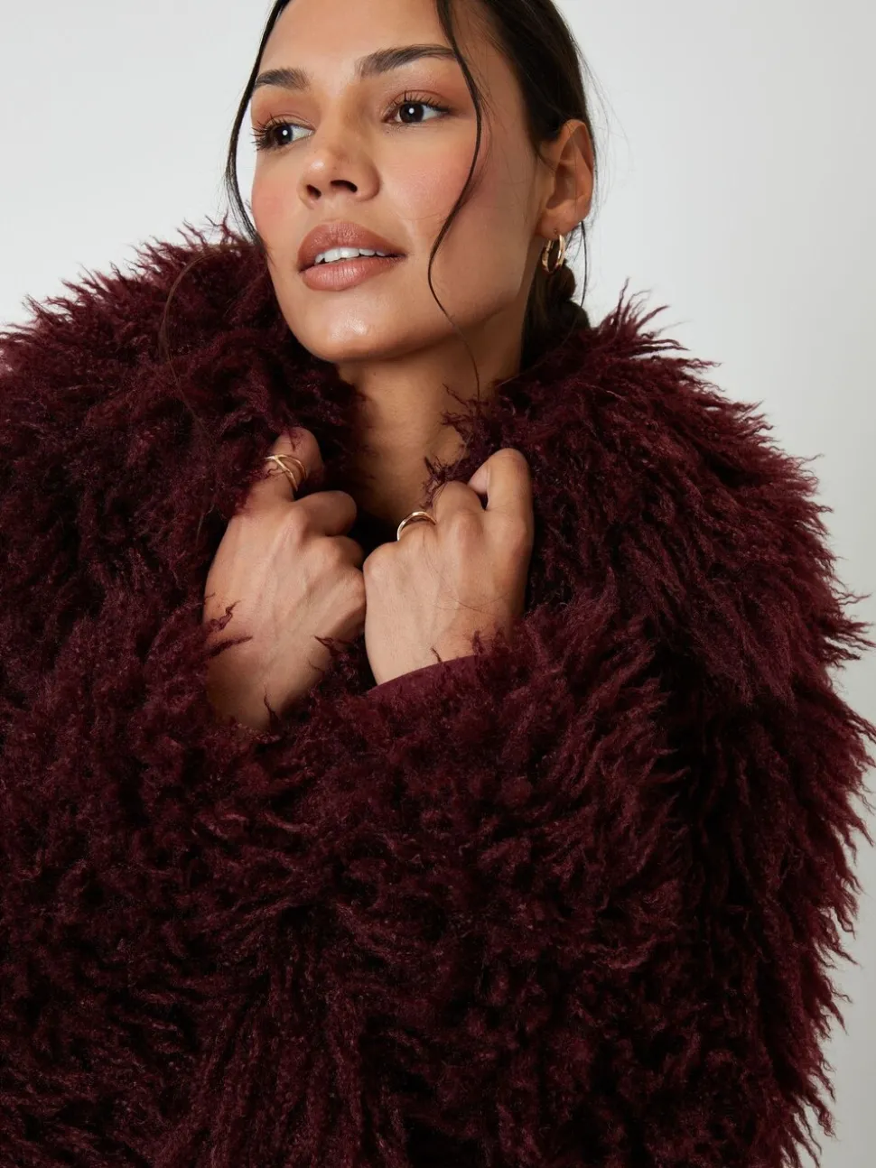 Rood - Threadbare Collared Faux Fur Coat