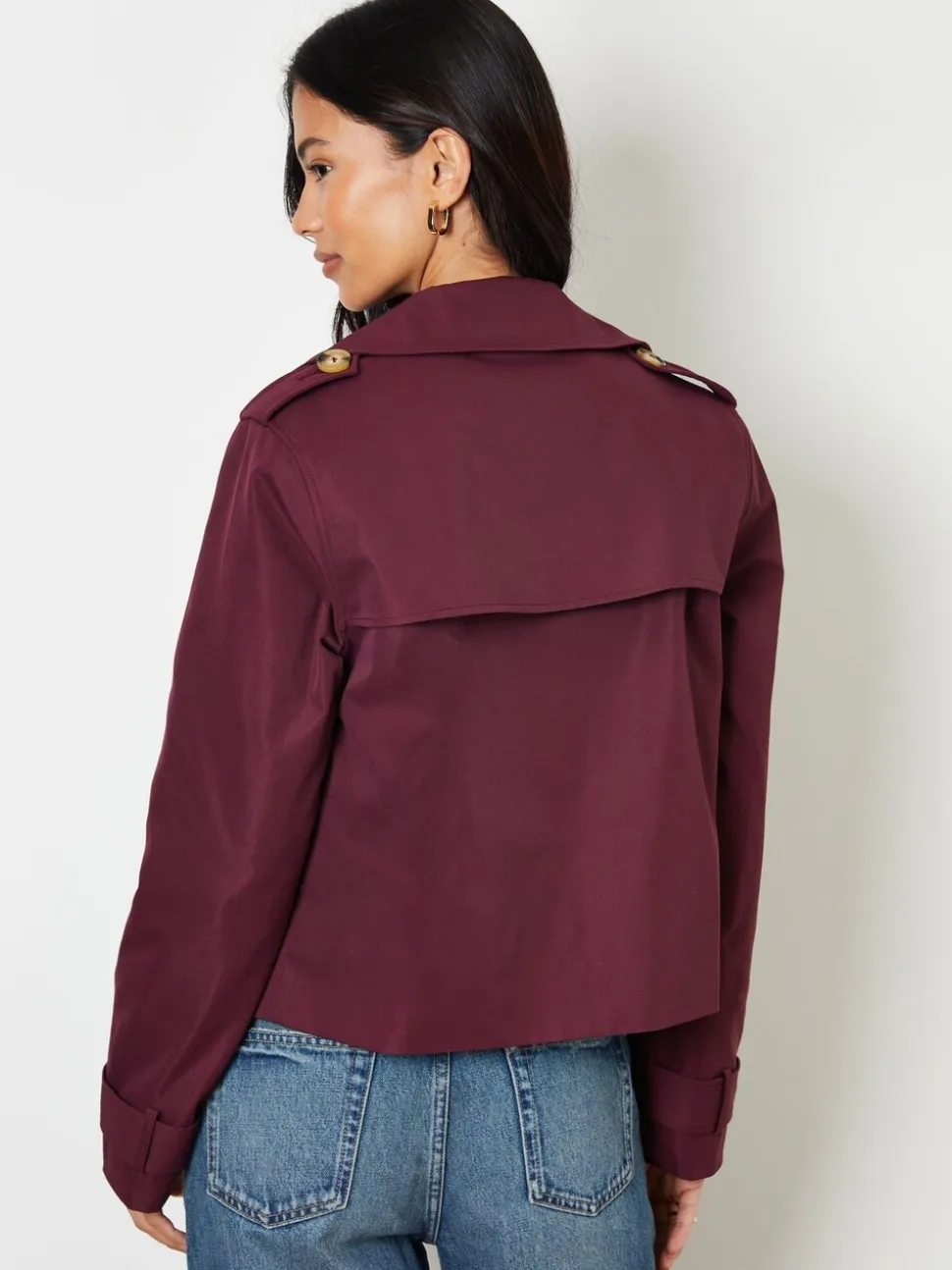 Rood - Threadbare cropped trenchcoat met dubbele rij knopen
