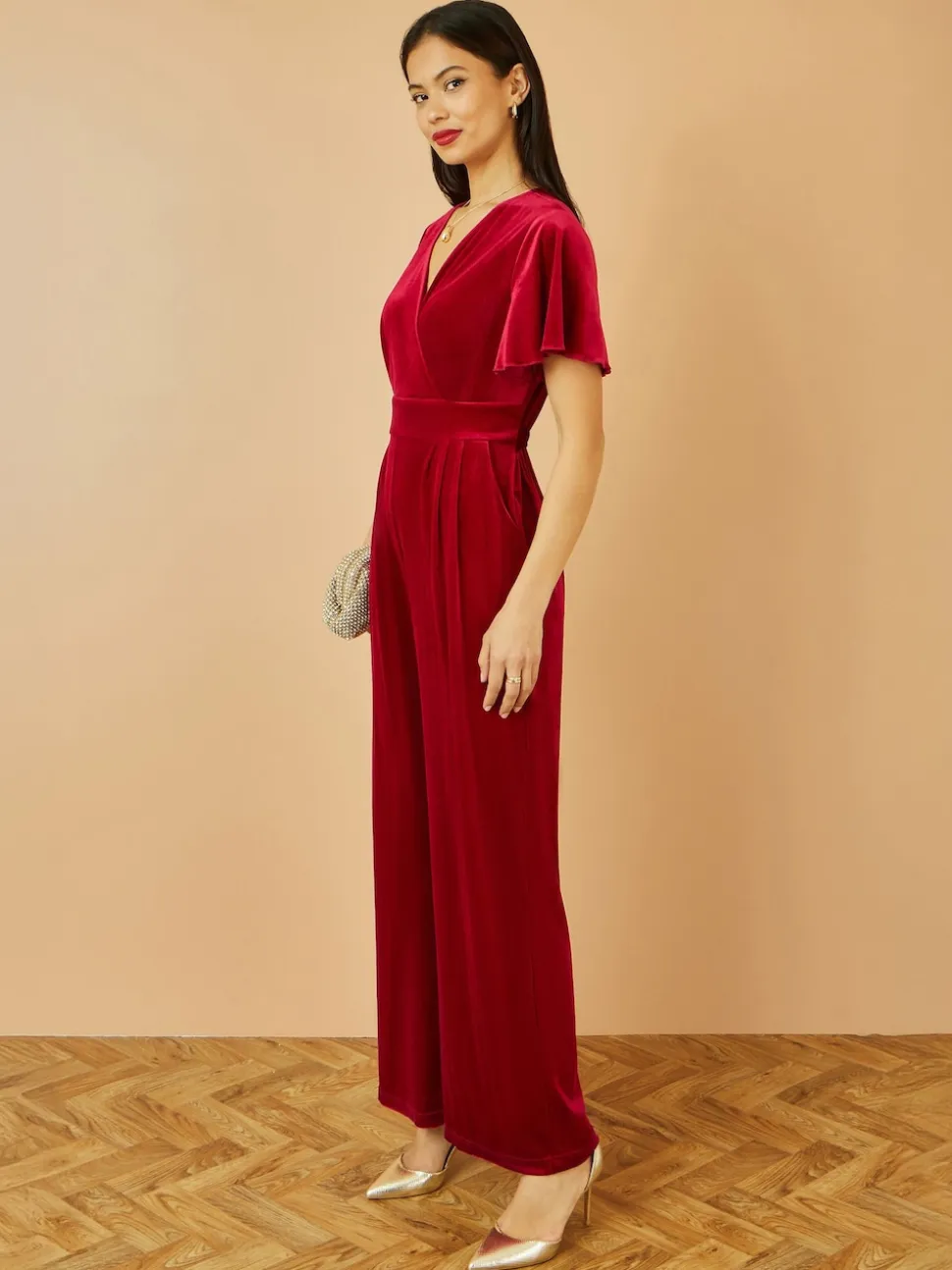 Rood - Yumi - Jumpsuit met engelenmouwen