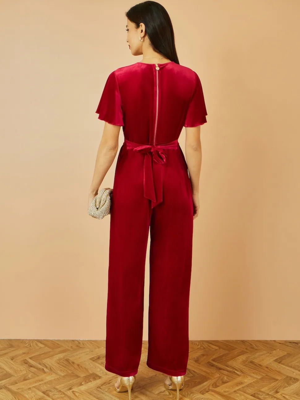 Rood - Yumi - Jumpsuit met engelenmouwen