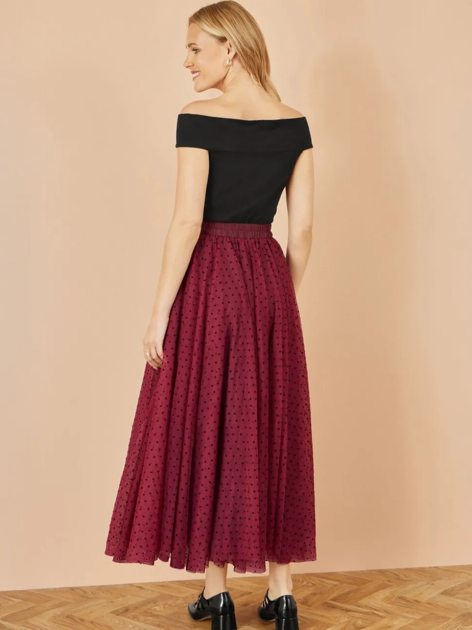 Rood - Yumi Mesh Heart Print Tulle Skirt