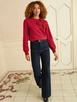 Rood corsagedetail - Love & Roses - Jersey sweatshirt met ronde hals