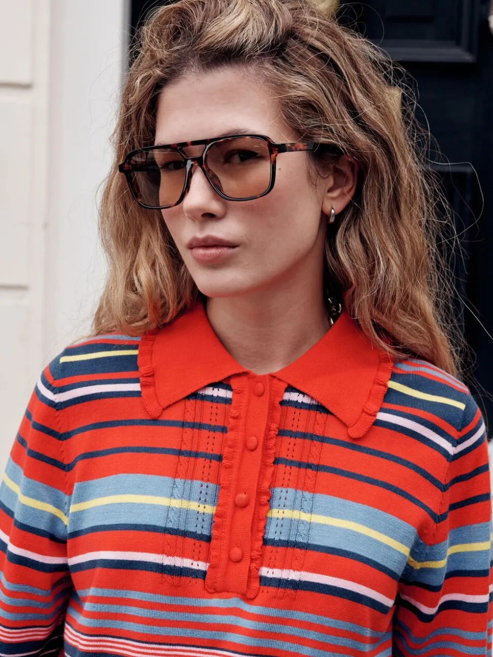 Rood divers gestreept - Soft Touch Cotton Rich Frill Polo Top