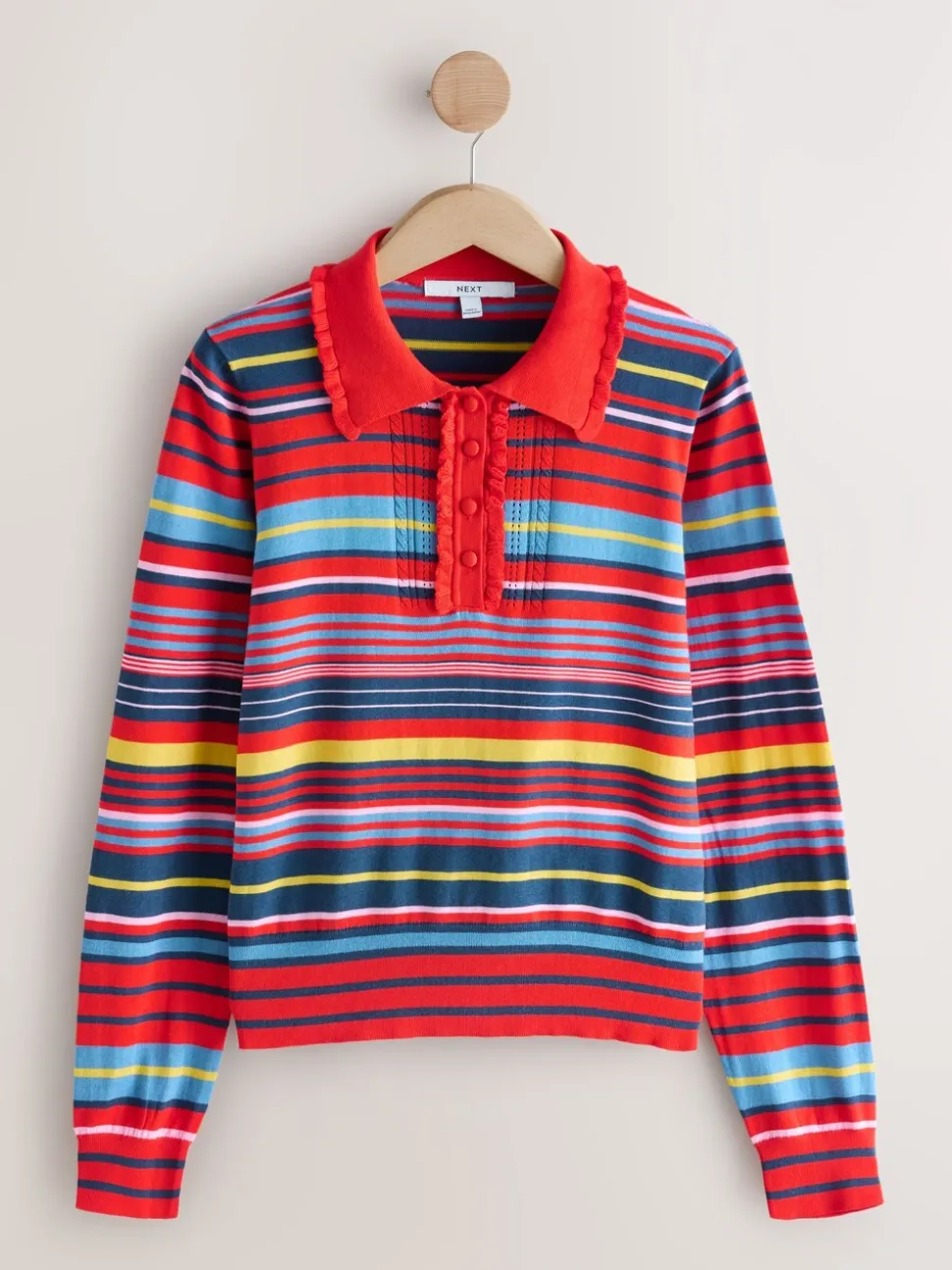 Rood divers gestreept - Soft Touch Cotton Rich Frill Polo Top
