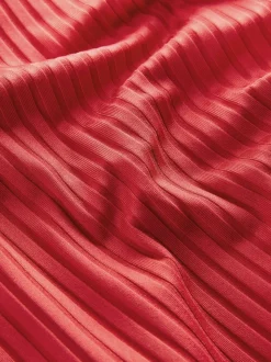 Rood geribd - Diepuitgesneden vormgevend buikcorrigerend badpak