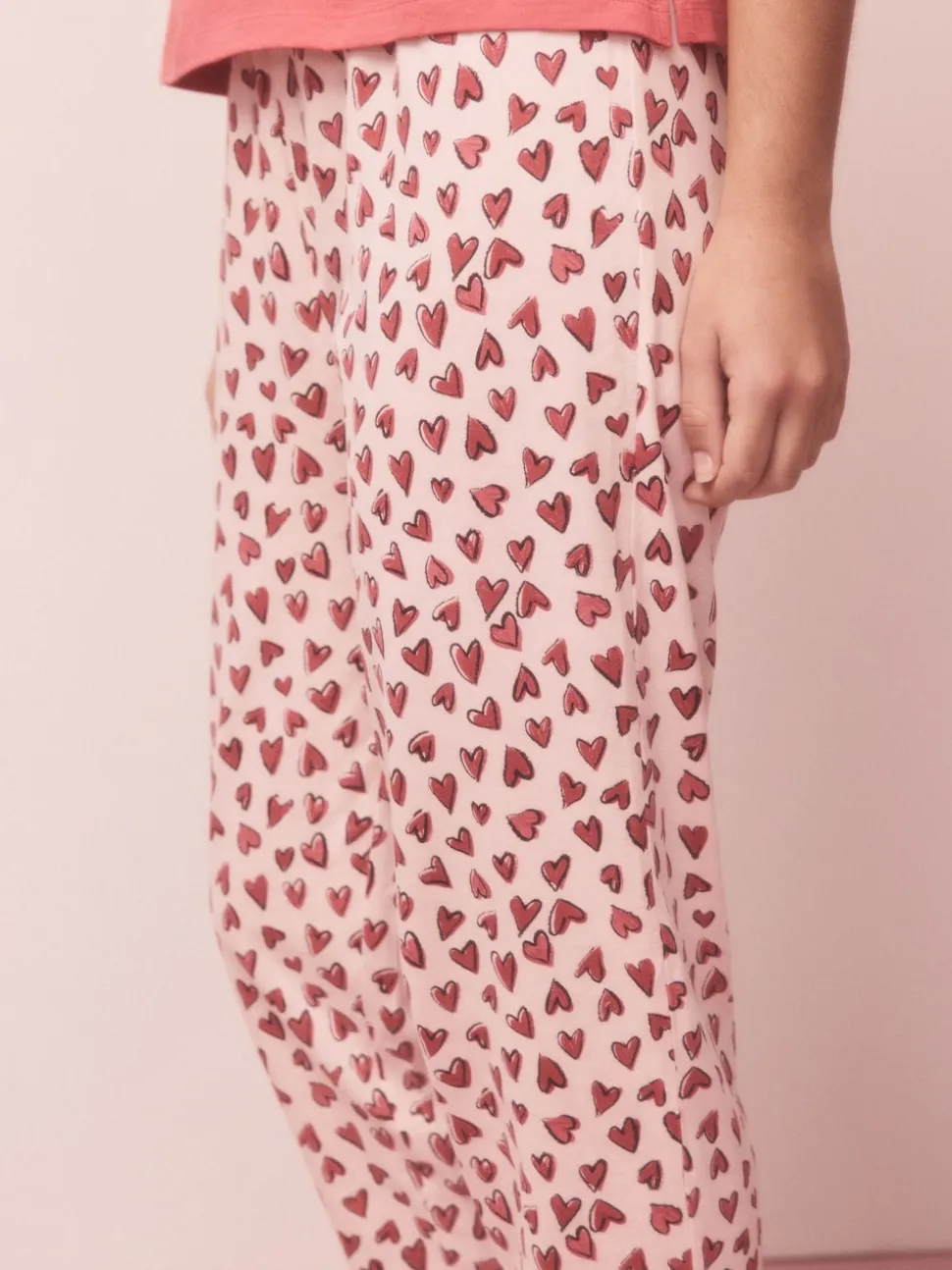 Rood met hartjesprint - Pyjama met korte mouwen