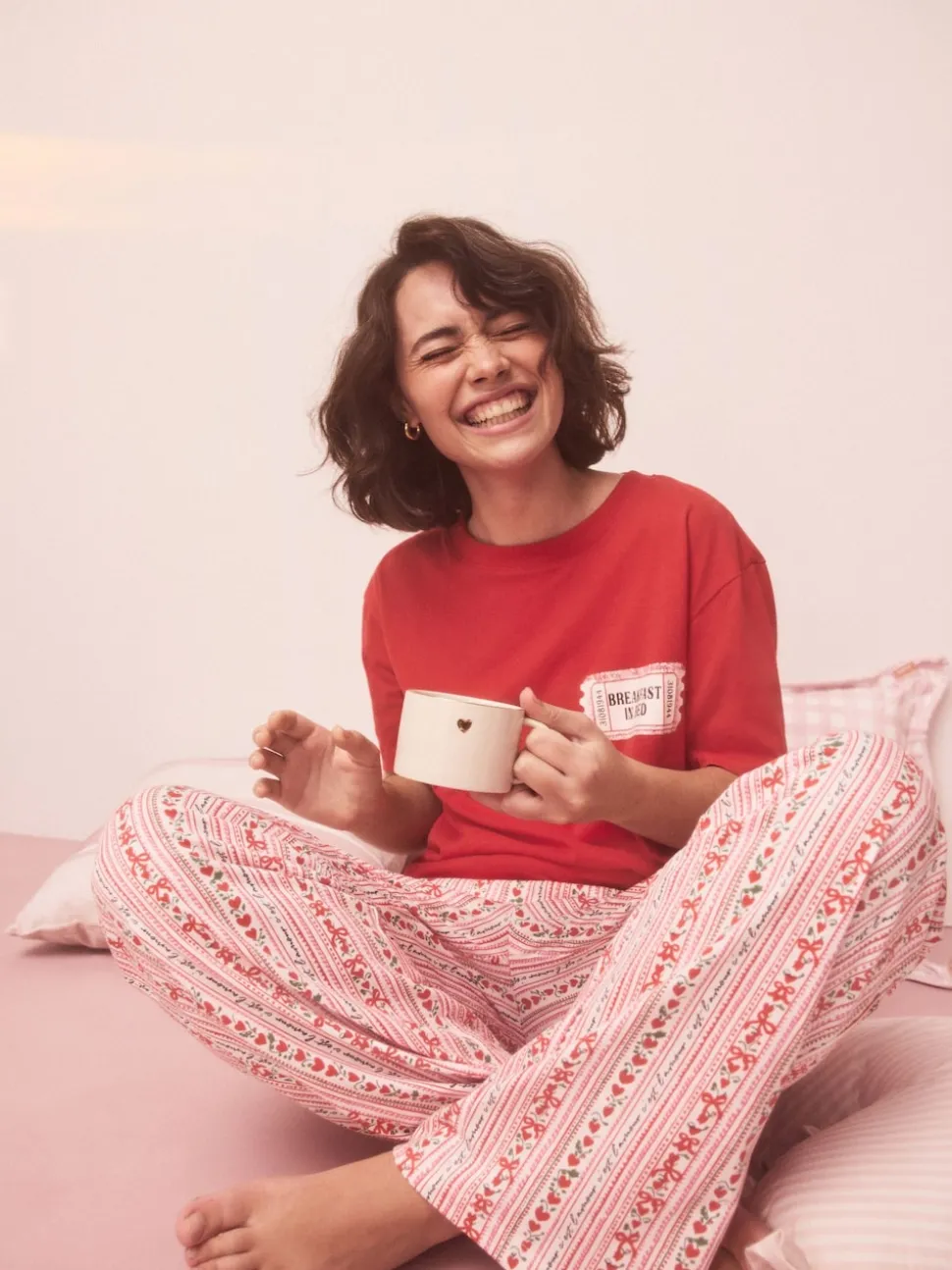 Rood met print - Pyjama met korte mouwen