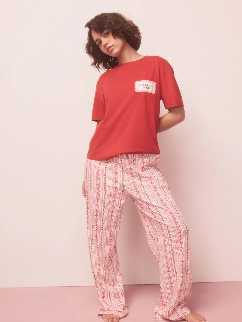 Rood met print - Pyjama met korte mouwen