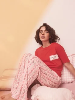 Rood met print - Pyjama met korte mouwen