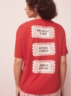 Rood met print - Pyjama met korte mouwen