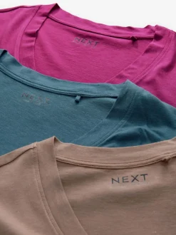 Rood/blauwgroen - Modal slouch T-shirt met korte mouwen verpakking van 3