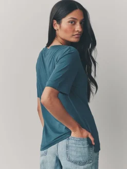 Rood/blauwgroen - Modal slouch T-shirt met korte mouwen verpakking van 3