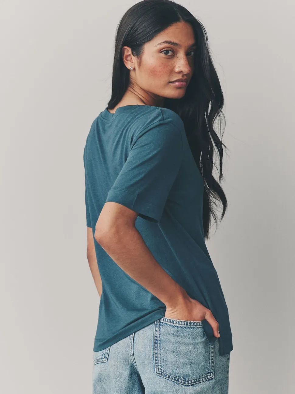 Rood/blauwgroen - Modal slouch T-shirt met korte mouwen verpakking van 3