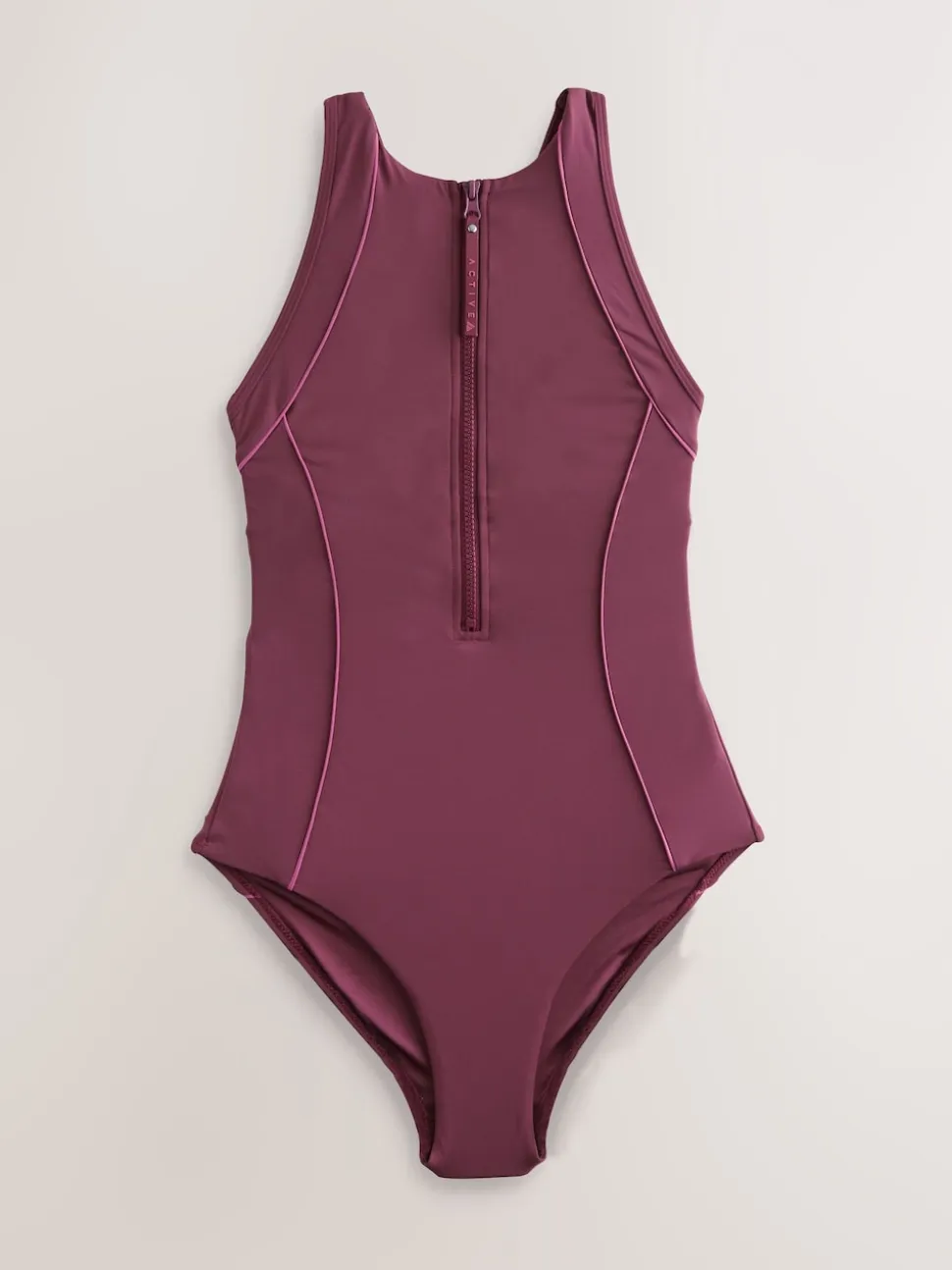 Roodpaars 'Wine' - Active High Neck Tummy Control Swimsuit