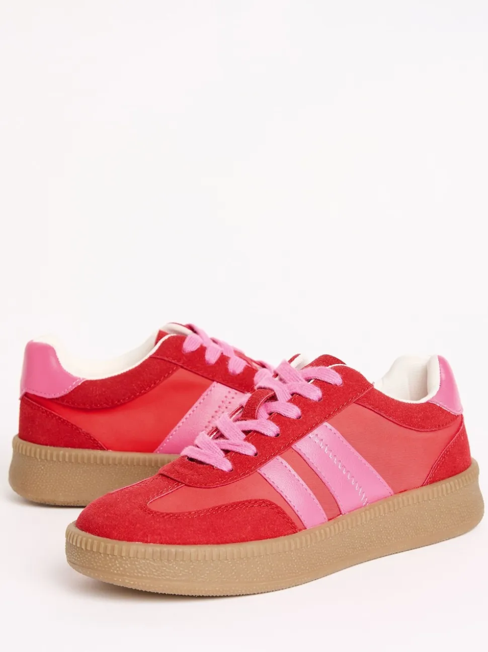 Rood/roze - Friends Like These Lace Up Retro Gumsole Sports Trainers