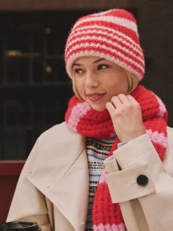 Rood/roze - Stripe Knitted Beanie Hat