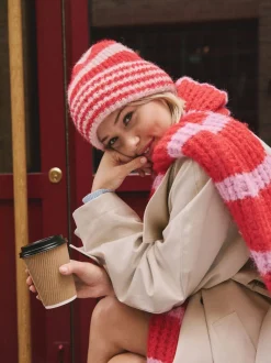 Rood/roze - Stripe Knitted Beanie Hat
